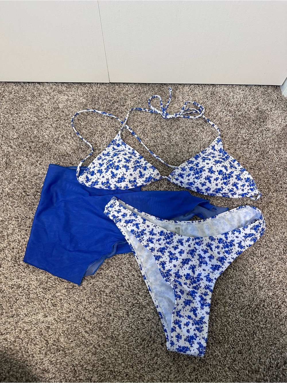 Blue Floral Bikini Set with Wrap